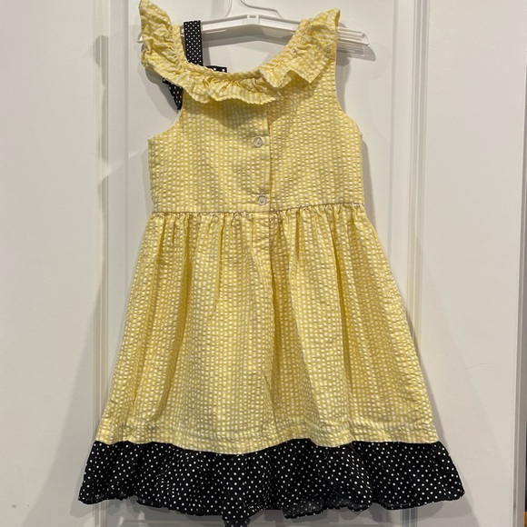 Counting Daisies Yellow Polka Dot Kids Dress with Bow - Picture 2 of 5